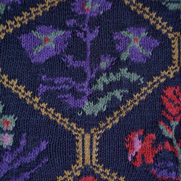 Vintage Crystal Petite Navy Floral Knit Sweater Grandmacore Eclectic Grandpa S - Picture 7 of 9